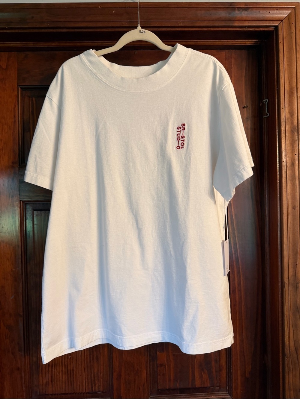 Men's White Short Sleeve Tee with Vertical Chest Logo